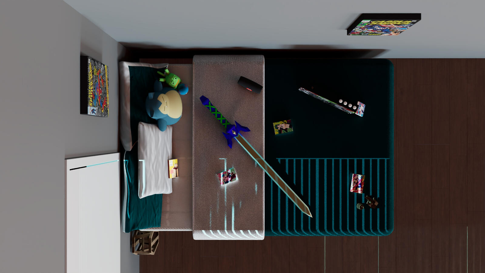 Overhead render of Room Corner. Overhead render of Room Corner.